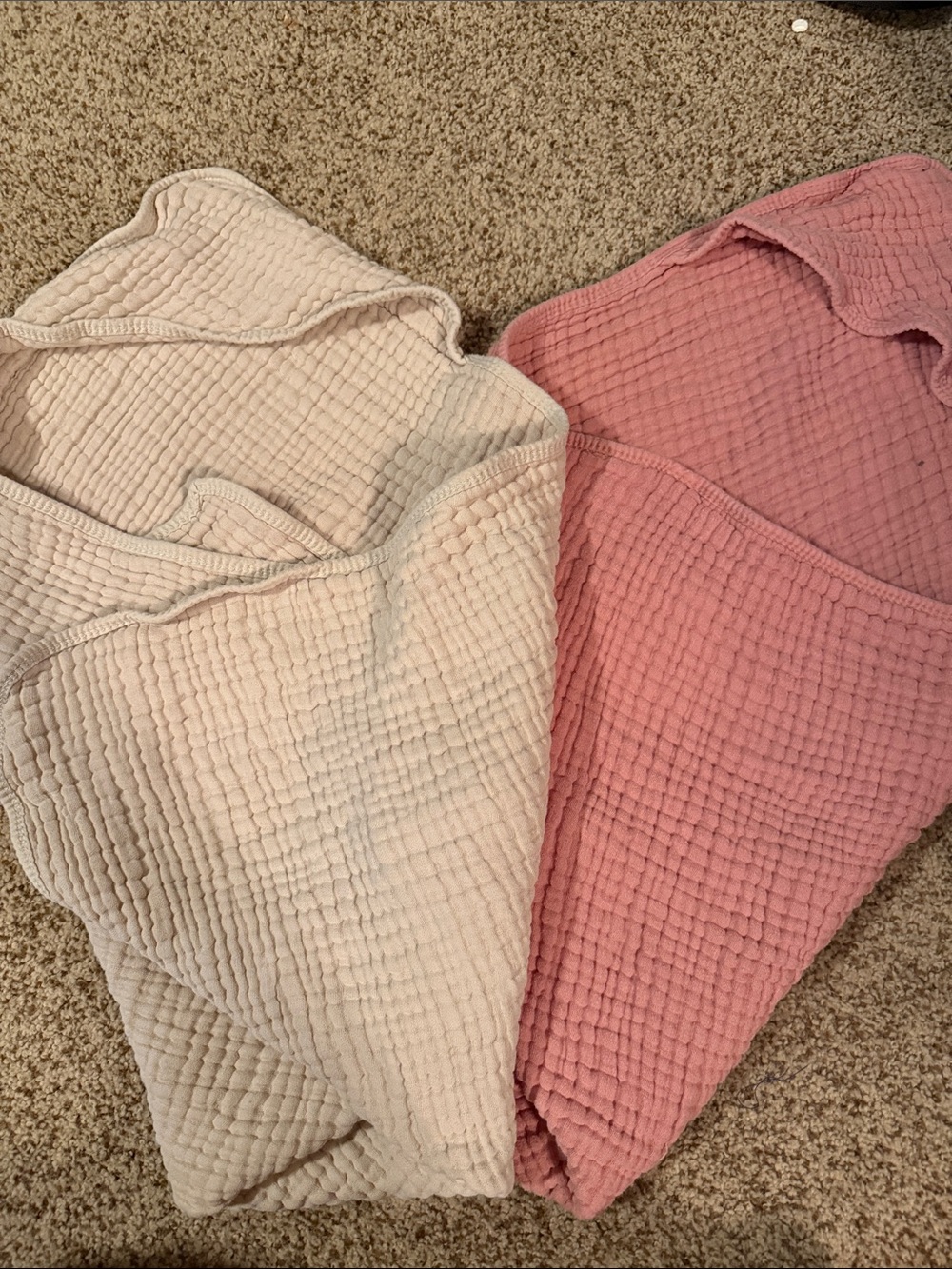 Kids Hooded Bath Wraps - 100% Muslin Pink & Cream Infant Towels